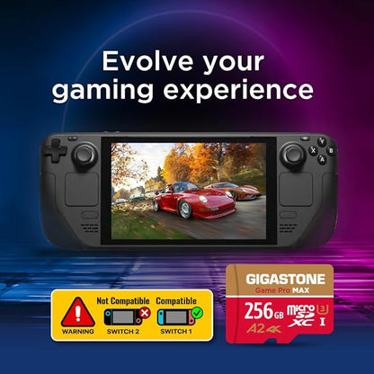 【For Switch 1 Only】GIGASTONE 256GB Micro SD Card, 4K Game Pro MAX, A2 V30 Memory Card for Gaming Console, 4K UHD Video, Up to 130/85 MB/s, UHS-I U3 C10 with Adapter【5-Years Data Recovery】