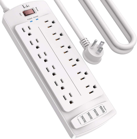 Power Strip, Tcstei Surge Protector with 12 Outlets and 4 USB Ports, 10 Feet Extension Cord (1875W/15A) for Home, Office, Dorm Essentials, 2700 Joules, ETL Listed, White
