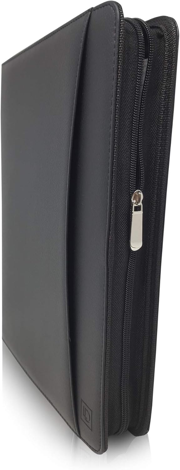 Matt Black Zippered Portfolio Binder - PU Leather Business Portfolio Organizer - Padfolio for Men & Women with US Letter Notepad, 10.5 Inch Tablet Pocket & Gift Box by Lautus Designs