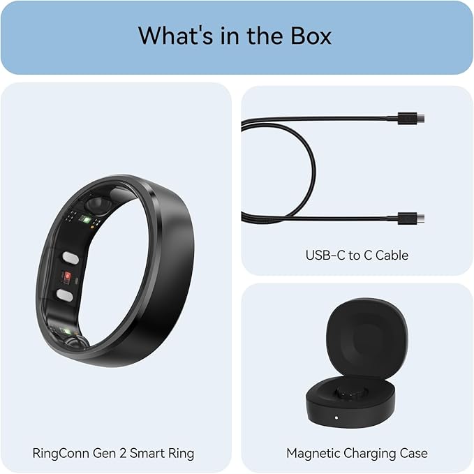 RingConn Gen 2, World’s First Smart Ring with Sleep Apnea Monitoring, No APP Subscription, 12-Day Battery Life, Stress/Heart Rate/Women's Health Tracker, Android & iOS Compatible (Black, Size 9)