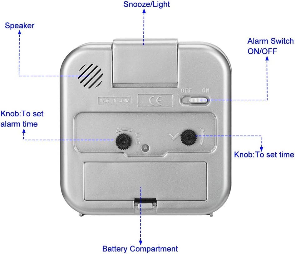 Small Analog Alarm Clock Silent Non Ticking, Ascending Beep Sounds, Snooze,Glow in Dark dial, Manual Light, Battery Operated(Silver)