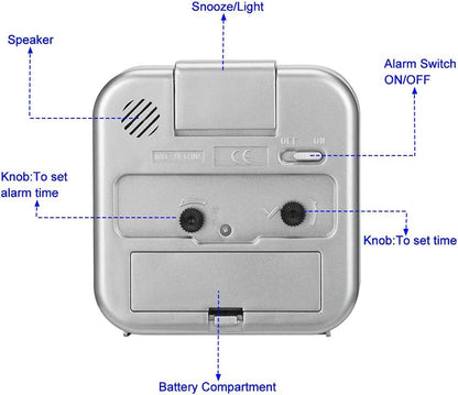 Small Analog Alarm Clock Silent Non Ticking, Ascending Beep Sounds, Snooze,Glow in Dark dial, Manual Light, Battery Operated(Silver)