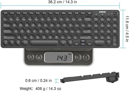 Arteck 2.4G Wireless Keyboard Ultra Slim Full Size Keyboard with Numeric Keypad and Media Hotkey for Computer/Desktop/PC/Laptop/Surface/Smart TV and Windows 10/8/ 7 Built-in Rechargeable Battery