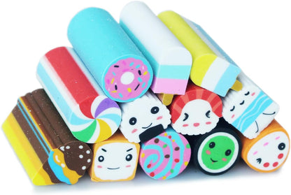 Food Erasers 12 Pack Sushi Desserts Desk Pet Erasers for Kids Cute Fun School Supplies Prize Gifts Party Favors
