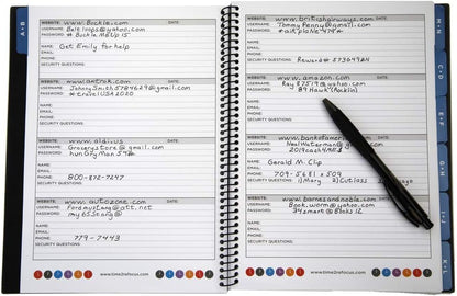 RE-FOCUS Password Book with Alphabetical Tabs 10"x7.5" Spiral Bound Credentials keeper Saves All Internet Login Details (Black)