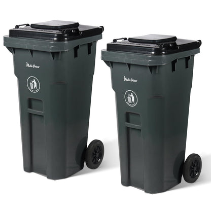 32 Gallon Trash Can with Wheels Rollout, Commercial Outdoor Trash Can Heavy-Duty Outside Garbage Can with Wheels, Gray 2 Pack