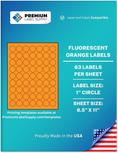 Premium Label Supply Bright Neon Color Fluorescent Sticker Labels - 1" Round Labels - (Fluorescent Orange, 31,500 Labels)