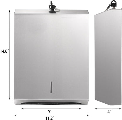 Suwimut Paper Towel Dispenser Wall Mount, Commercial Stainless Steel Hand Towel Dispenser Holds Multifold, Trifold, C Fold, Touchless Hand Towels Dispenser with Lock for Restroom, Bathroom, Kitchen