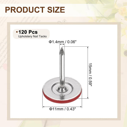 uxcell 120Pcs Push Pins, 11mmx15mm Round Flat Head Decorative Thumb Tacks Upholstery Tacks for Cork Board Office Wall Hangings, Red