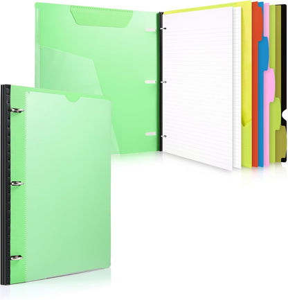WOT I 1-Pack Telescoping 3 Ring Binder Notebook - Customizable Cover, 5 Dividers & Pocket Folder in One Slim Organizer (60 Sheets Included), Green
