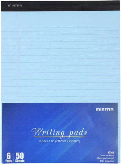 Mintra Office Legal Pads, ((Basic 6pk - (Pastel Version #2), 8.5in x 11in, Narrow Ruled))
