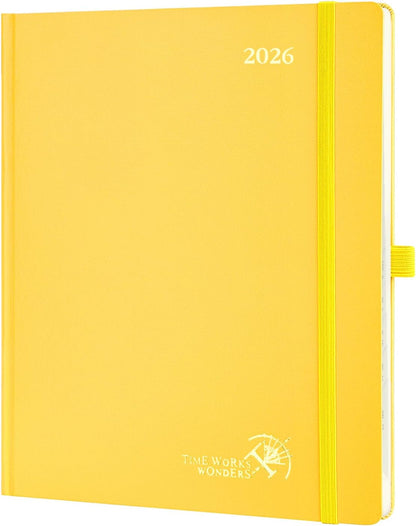 POPRUN 2026 Planner (Large Size 8.5''x 10.5'' Hardcover) - Daily Weekly and Monthly Calendar Agenda 2026 Appointment Book with Hourly Time Slots, Monthly Tabs, 100 GSM - Light Yellow