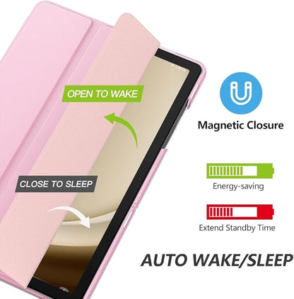 MoKo Case for Galaxy Tab A9 Plus 11 inch 2023, Slim Stand Protective Smart Cover with Hard PC Translucent Back Shell for Tab A9 Plus Tablet (SM-X210/X216/X218), Auto Wake/Sleep, Flowers Pink