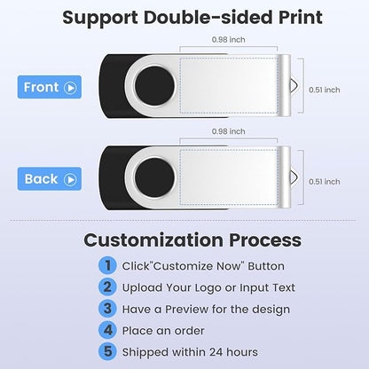 ABLAZE Custom USB Flash Drive 4GB 10 Pack, Personalized USB 2.0 Thumb Drives with Logo, Bulk Memory Sticks for Data Storage (Mixed Colors)