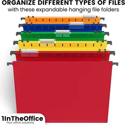 1InTheOffice Hanging File Folder, Hanging File Pocket, Expandable Hanging File Folder, Letter Size, Assorted Color, 5 Pack