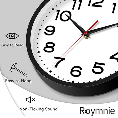 Wall Clock 18 Inch Silent Non-Ticking Modern Clock Battery Operated Classic Simple Minimalist Analog Decorative for Kitchen, Living Room,Office, Bedroom, Bathroom (Black)