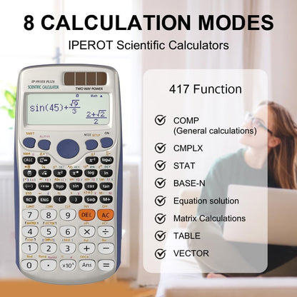 Scientific Calculators, Solar Scientific Calculator Large Screen 417 Function, Calculators Very Suitable for High School and College Students Calculus Algebra and Other Math Textbooks (Solar)