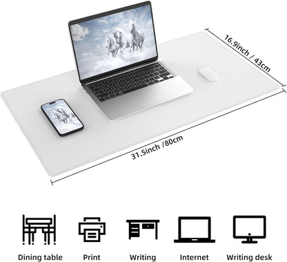 AFIING Dual-Sided Desk Pad, Natural Cork & PU Leather, Desk Mat Protector Non-Slip, Waterproof, Easy Clean,Large Mouse mats for Office and Home Work(Ivory White, 31.5"x17")