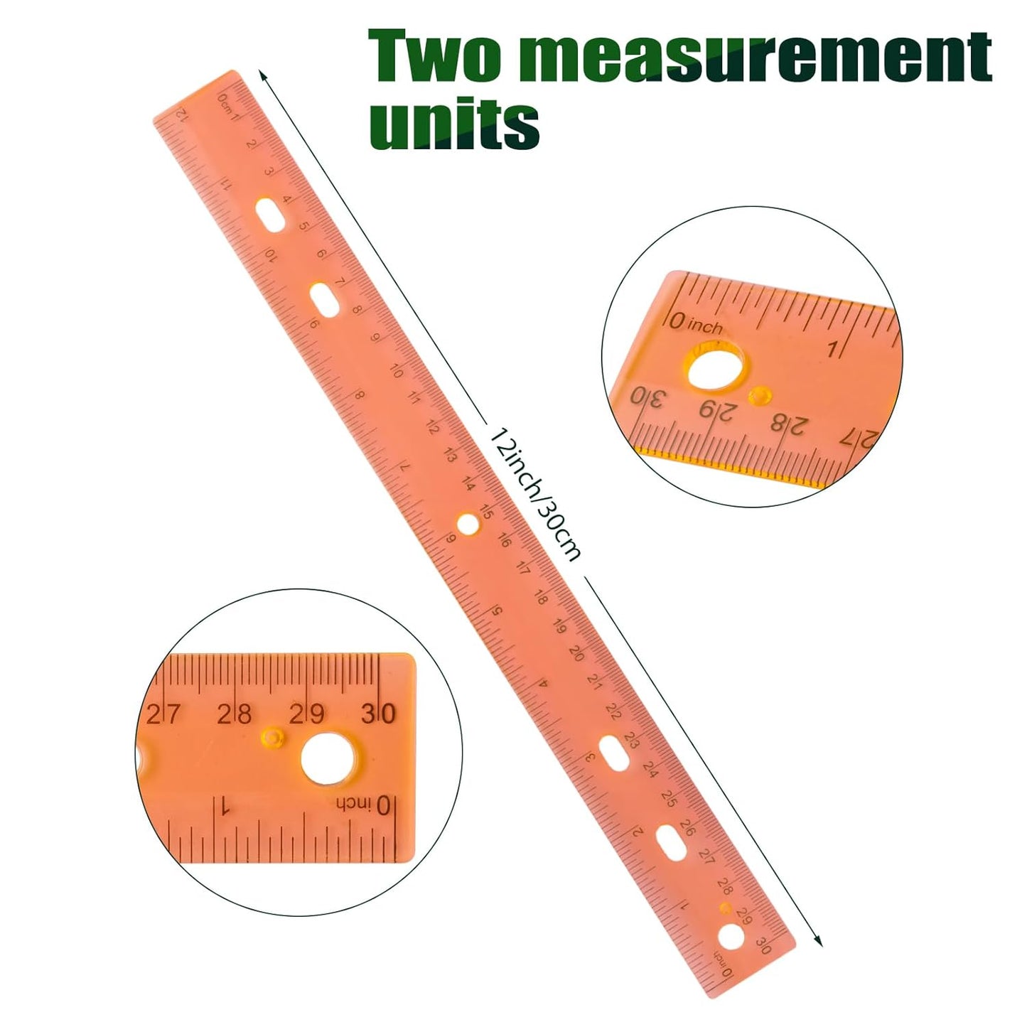 28 Pack Plastic Ruler 12 Inch Transparent Rulers - Metric Bulk for Kids School Office Classroom, Orange