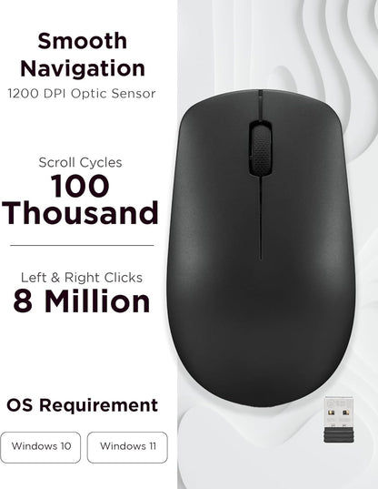 Lenovo 530 Wireless Mouse – Full Size Computer Mouse for PC, Laptop, Windows Computer - 2.4 GHz Nano USB Receiver - Ambidextrous Design - 12 Months Battery Life – Cordless