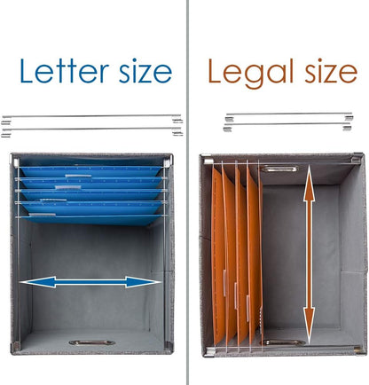 PRANDOM File Organizer Box - Set of 1 Collapsible Decorative Linen Filing Storage Hanging File Folders with Lids Office Cabinet Letter/Legal Size Grey (17x14x11.2 inch)