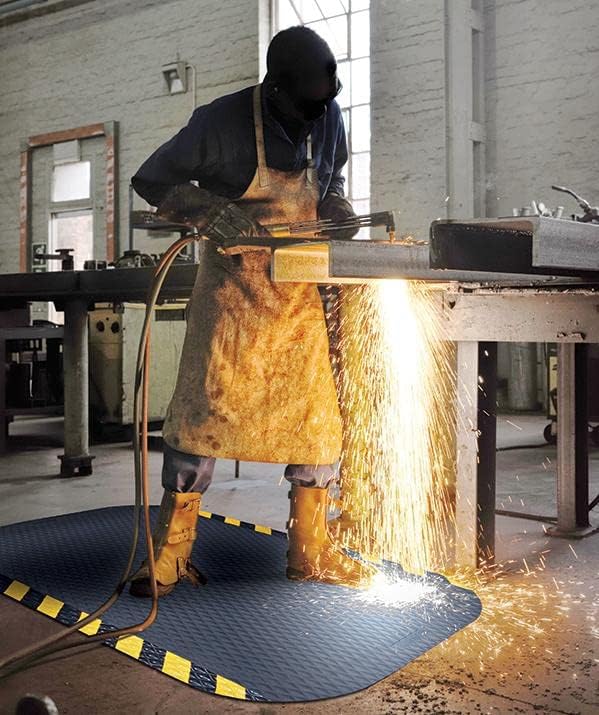 American Floor Mats Hog Heaven Premium 7/8" Black & Yellow Border 3' x 10' Nitrile Backed Anti-Fatigue Comfort Mat