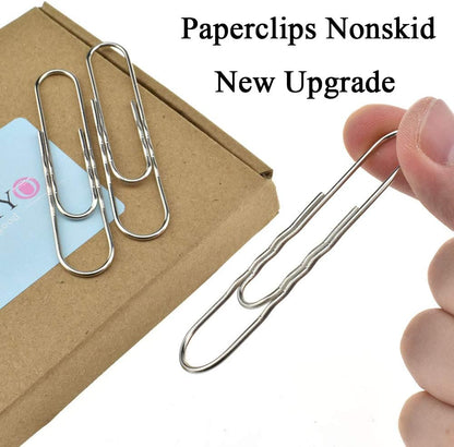 HAHIYO Paperclips Nonskid New Upgrade No Paper Scratch Large 3” Length Paper Clips with Curve Non Skid Heavy Duty Tight Grip Thick Rust Proof Reusable Metal Bright Silver for Home Office 30 Pack