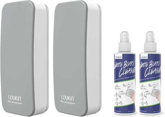loukin 2 Pack Magnetic Dry Erase Eraser, Whiteboard Eraser, Glass Board Remover, 3.4 fl oz Whiteboard Cleaner * 2 Included, for Classroom, Home and Office Use (Grey)