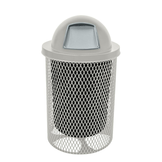 RDT-Gry Heavy Duty 32 Gallon Round Trash Receptacle, Liner Included, Gray with Gray Steel Dome Top, Made in America