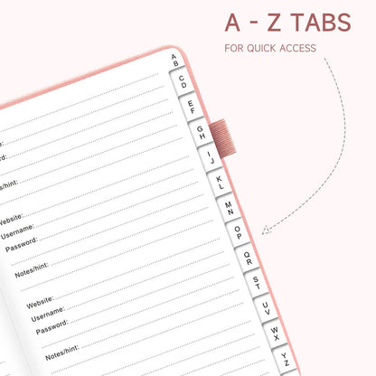 Password Book with Alphabetical Tabs – Hardcover Internet Address & Password Organizer – Password Keeper Notebook for Computer & Website – 5.2 x 7.6" Log-in Password Journal w/Thick Paper (Pink)