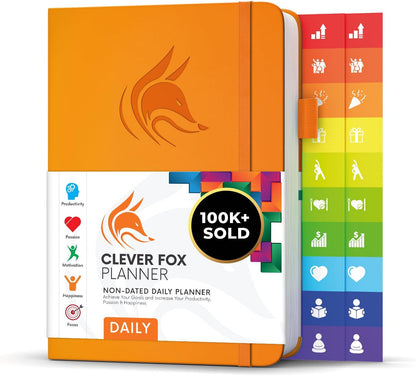 Clever Fox Daily Planner – Undated Planning Notebook with Hourly Schedule & To-Do List – Personal Day Task & Work Organizer, 6 Months (Orange)