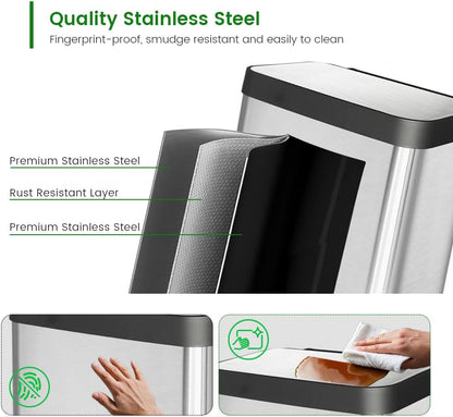 18 Gallon Stainless Steel Step Trash Can with Soft-Close Lid & Stay-Open, Rectangular Kitchen Garbage Bin for Home & Office, Tall Trash Bin No Liner Needed (70 Liter Larger Capacity)