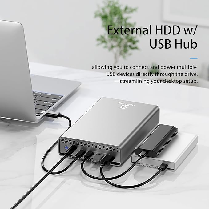 GX100 10TB USB 3.2 Gen 2 USB-C External Hard Drive with USB Hub for Windows or MacOS Desktop PC/Laptop - 2 Year Warranty