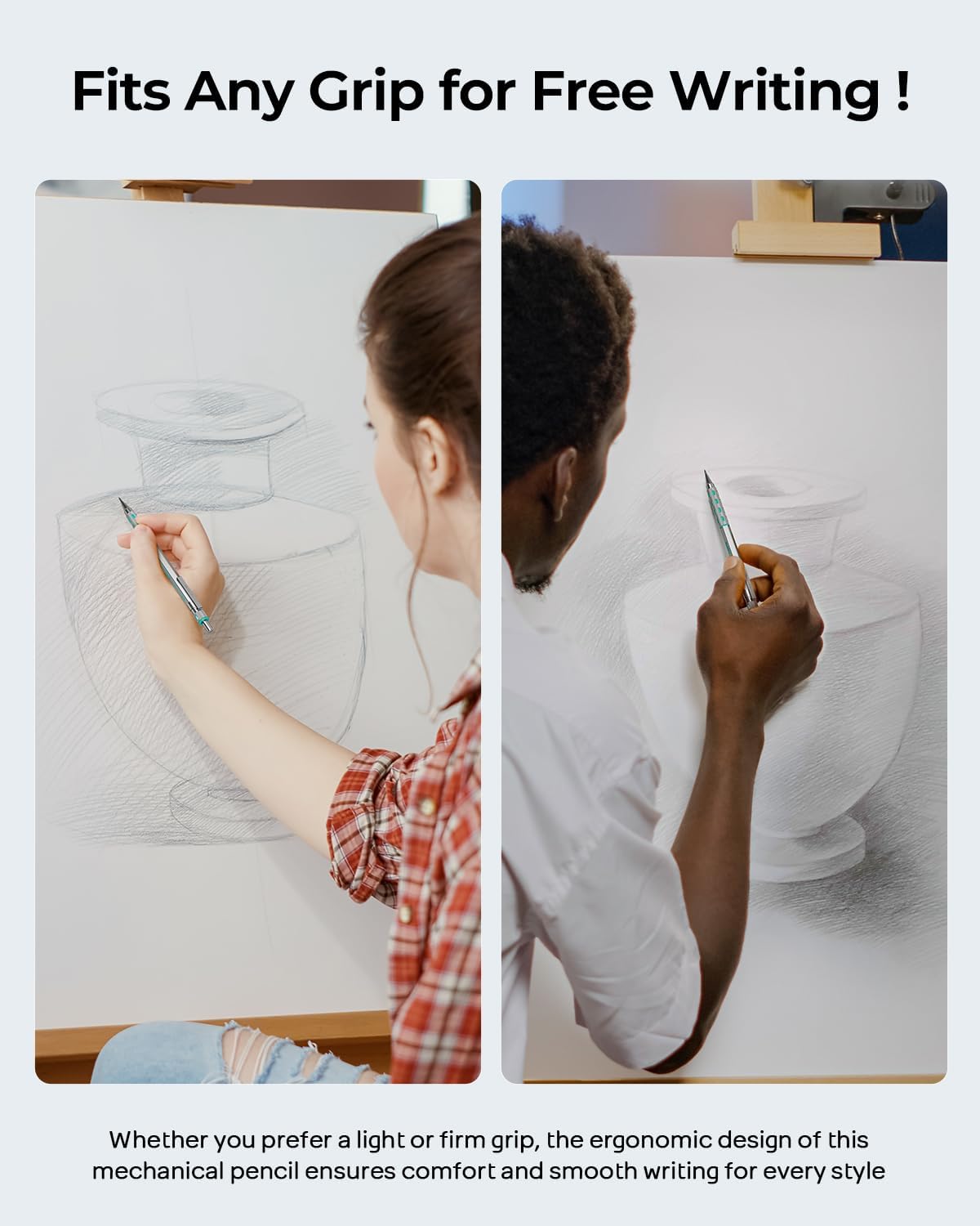 Nicpro Blocky Gear 2mm Metal Mechanical Pencils Set with Case, Drafting Pencil with 6 Tubes 2mm Lead Refill (HB 2B 2H 4B 4H & Colors) Sharpeners, Erasers for Artist Art Writing Drafting Drawing