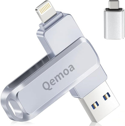 MFi Certified 512GB Flash Drive Photo Stick for iPhone, External Memory Photo Keeper Storage for Data Saver/Backup/Transfer Files/Picture/Video/iPhone/iPad/iOS/Android/PC (Gray)Available Space: ~484GB