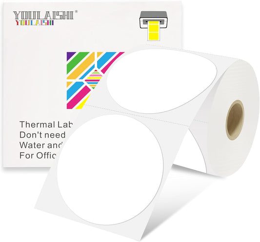 3 X 3 Inch Color Coding Dot Labels Circle Thermal Printable Waterproof 500 Pcs Round Stickers Adhesive Writable for Office, Home, Garage, DIY Sticker, Barcodes, Name Tag, White