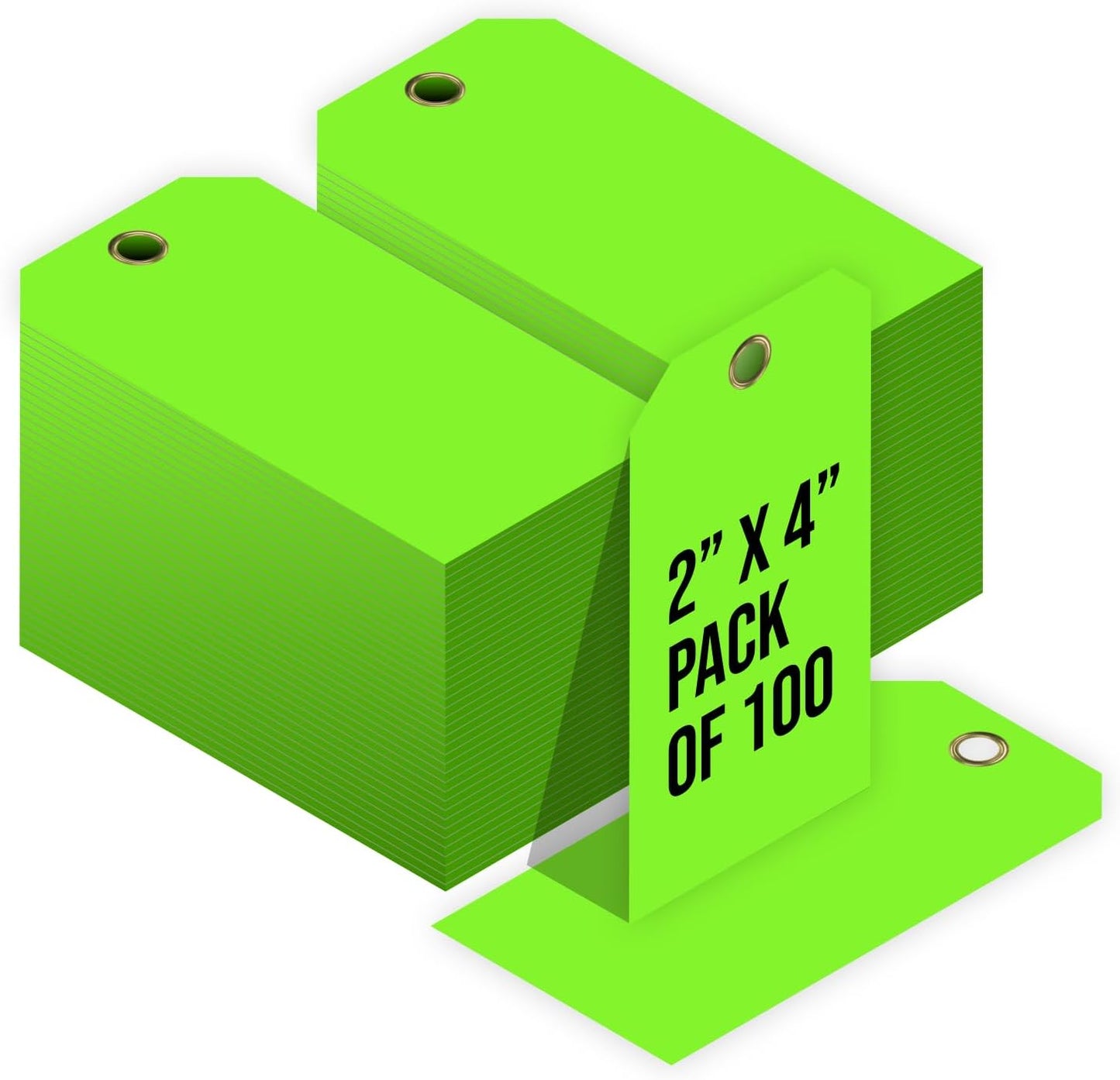 Tags 4 Less 15 Mil Waterproof Plastic Tags, Pack of 100 – 2” x 4” Heavy Duty Plastic Tags for Labeling, Outdoor Tagging, Equipment Labeling, Luggage, Valves & More (Fluorescent Green)