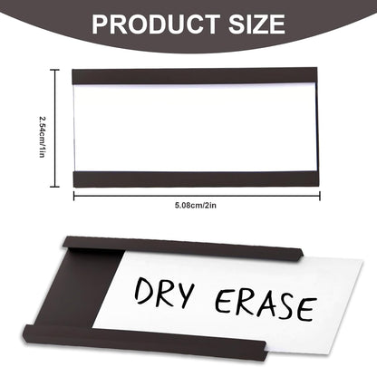 50 Pack Magnetic Label Holders, 'C' Channel Magnets Card Holders with Dry Erase Insert Label Card for Metal Racks and Shelves (1" x 2")