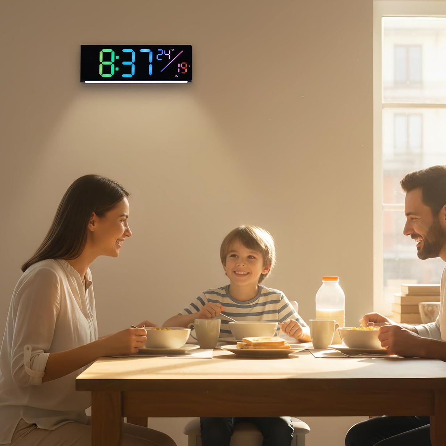 11-Inch LED Digital Wall Clock with RGB Flowing Light, Seconds, Date, Time, Temperature｜ Clear Large Numbers, Dual Alarm Settings, Remote Controlled ｜ Stylish Modern Clock for Living Room, Bedroom