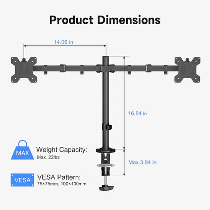 Pholiten Dual Monitor Stand, Heavy Duty Adjustable Monitor Arm Desk Mount for 2 Screens up to 32 Inches, Tilt, Swivel, Rotate, Supports Tilt, Swivel, Rotate, Supports 22 lbs per Monitor Arm