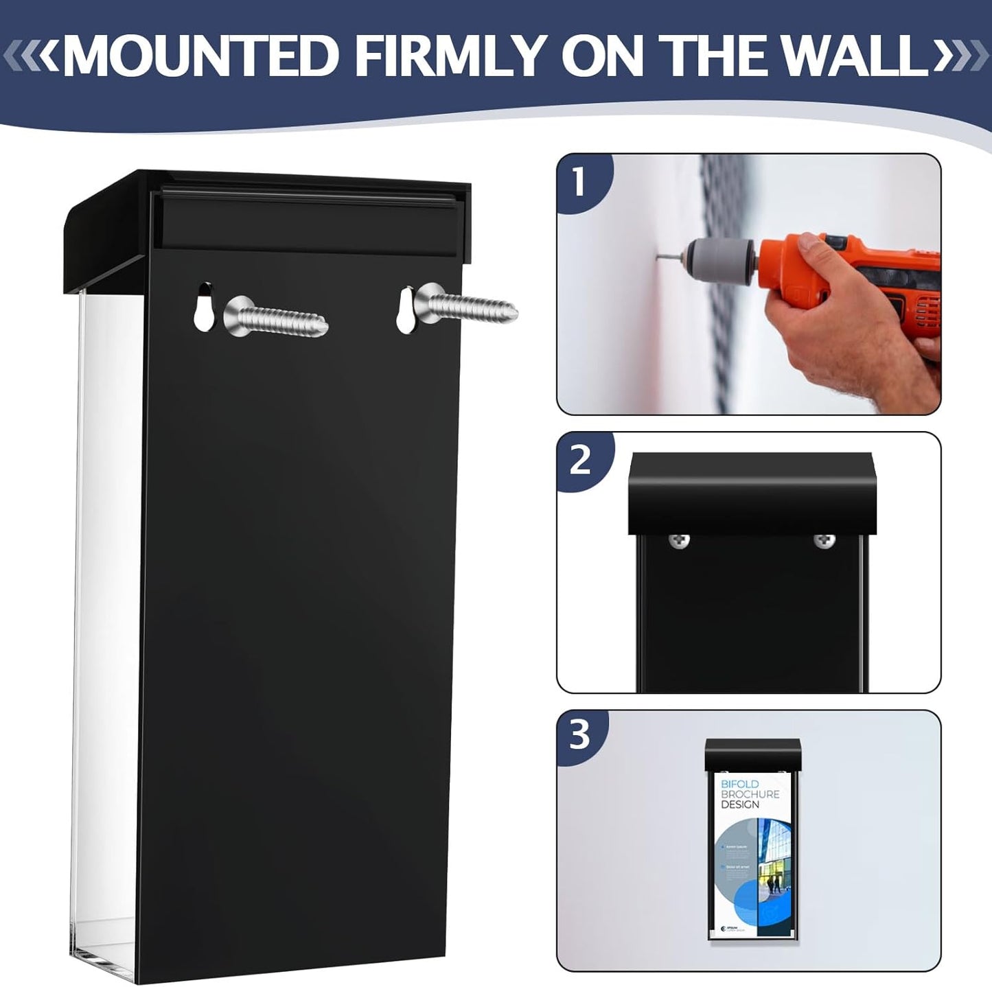 Remerry 4 Pcs Acrylic Outdoor Brochure Holder 4 x 9 Inch Waterproof Wall Mount Literature Box with Black Lid Clear Pamphlet Holder with Screws for Flyer Display Map Menu Envelope