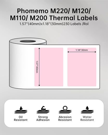 Phomemo Labels,Thermal Color Label,1.57'' x 1.18''Square Self-Adhesive Sticker Paper for Phomemo M110 M220 M221 M120 M108 M150 M250 M260 M160 M200 Printer, for Barcode,Name,Address (Pink/Blue/Khaki