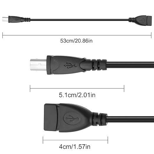 XMSJSIY USB Female to Type B Male Printer Cable USB 2.0 A to Type-B Extension Cable Connector High Speed for Printer, Scanner, External Desktop Hard Drives - 50CM/1.64FT 2 Pack
