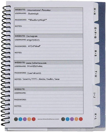 RE-FOCUS THE CREATIVE OFFICE, Password Keeper Small Mini Pink Camouflage with Alphabetical Tabs Spiral Binding Removable Sheets Journal Organizer Including Sections for Website, Address, Username, and