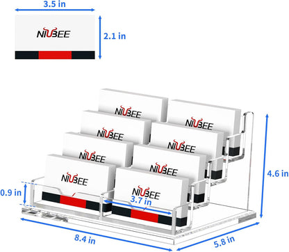 NIUBEE Clear Business Card Holder 4 Tier Acrylic Business Card Stand, 8 Slots Business Card Display for Desk Counter, 600 Card Capacity, 1 Pack