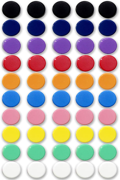 Qualsen Fridge Magnets, 50pcs Refrigerator Magnets, Small Magnet for Whiteboard Magnet for Kids, Mini Cute Magnets for Fridge, Locker, White Board, Kitchen, Office, Classroom(10 Colors)