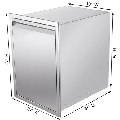 Pull-Out Double Trash Drawer Stainless Steel Outdoor Kitchen Trash Drawer Storage for Two 10 Gallon Commercial Wastebaskets…