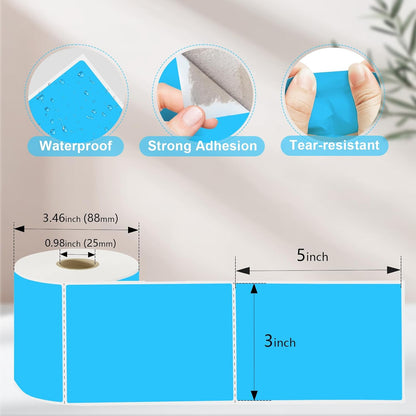 3 X 5 Inch Printable Waterproof Rectangle Color Coding Labels, 300 Per Roll Adhesive Color Coding Stickers for Bar-Codes, Address, Small Business Labeling, Inventory (Sky Blue)