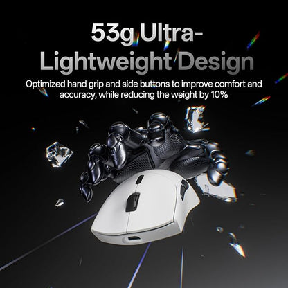 Rapoo VT7 Wireless Gaming Mouse, True 8K Wireless Polling Rate, 53g Lightweight, Up to 750 Hr Battery, Nordic nRF54L15 MCU, 100-Million Mechanical Switch, 10 Programmable Buttons, White