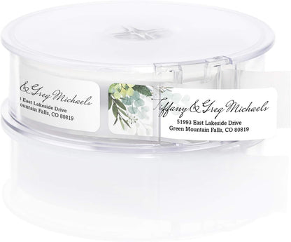 Floral Greenery Rolled Address Labels/Roll of 250 Personalized Address Labels/Designer Return Address Stickers in Elegant Plastic Dispenser